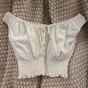 SOLD White John Galt Off the Shoulder Crop Top